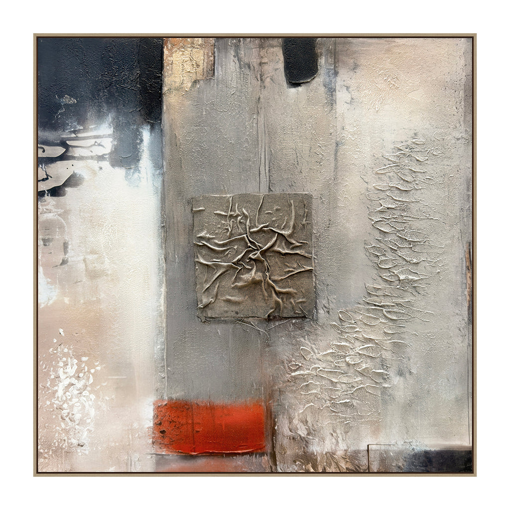 Oleo Texturado "Capri" Pintado a Mano sobre Canvas con Marco Roble 100 x 100 cm