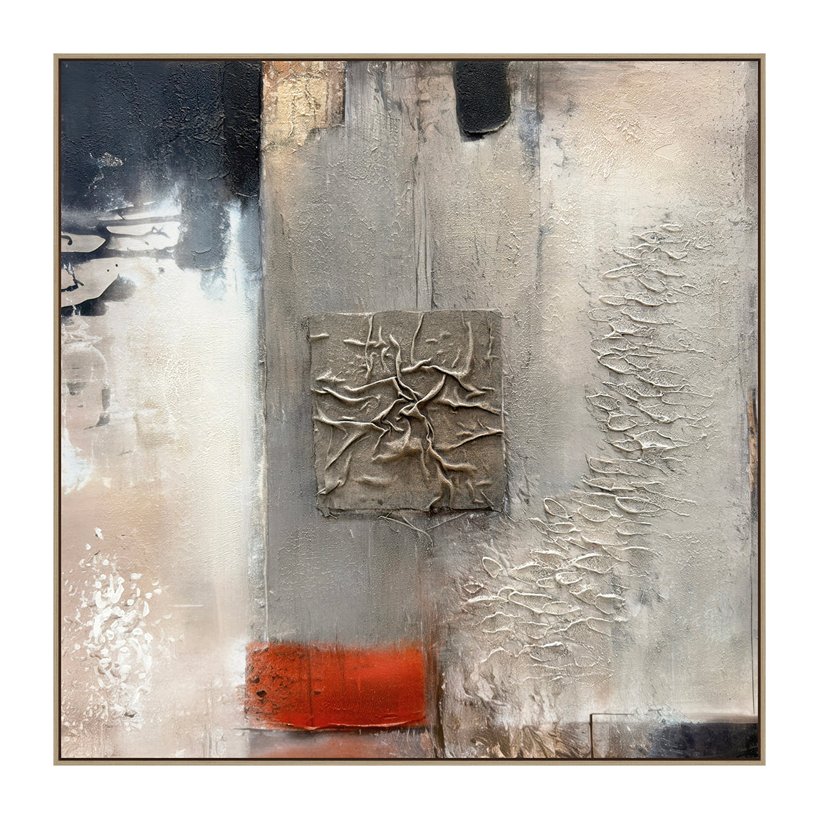 Oleo Texturado "Capri" Pintado a Mano sobre Canvas con Marco Roble 100 x 100 cm