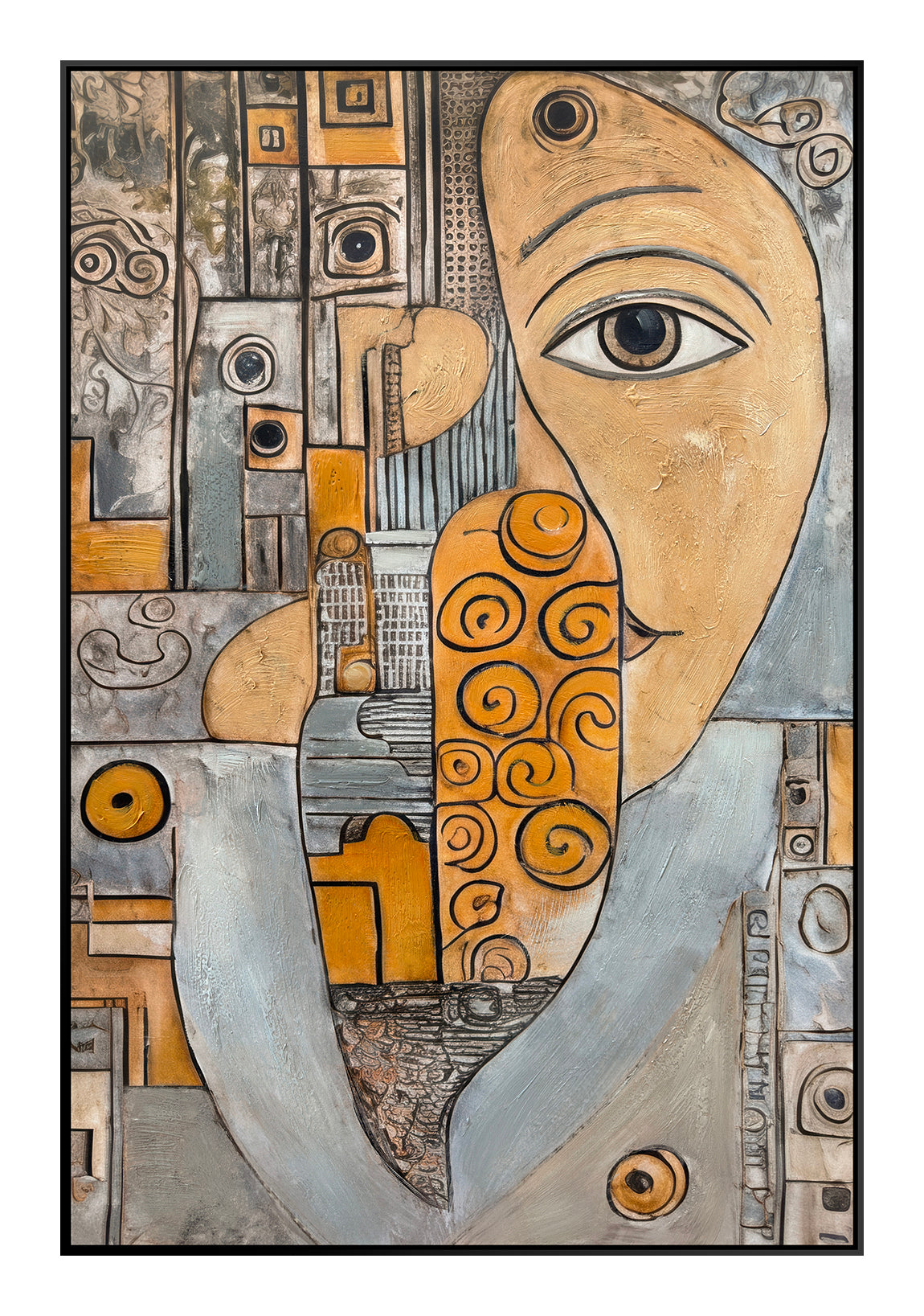 Cuadro "Lia" Pintado a Mano sobre Canvas Marco Negro 80 x 120 cm