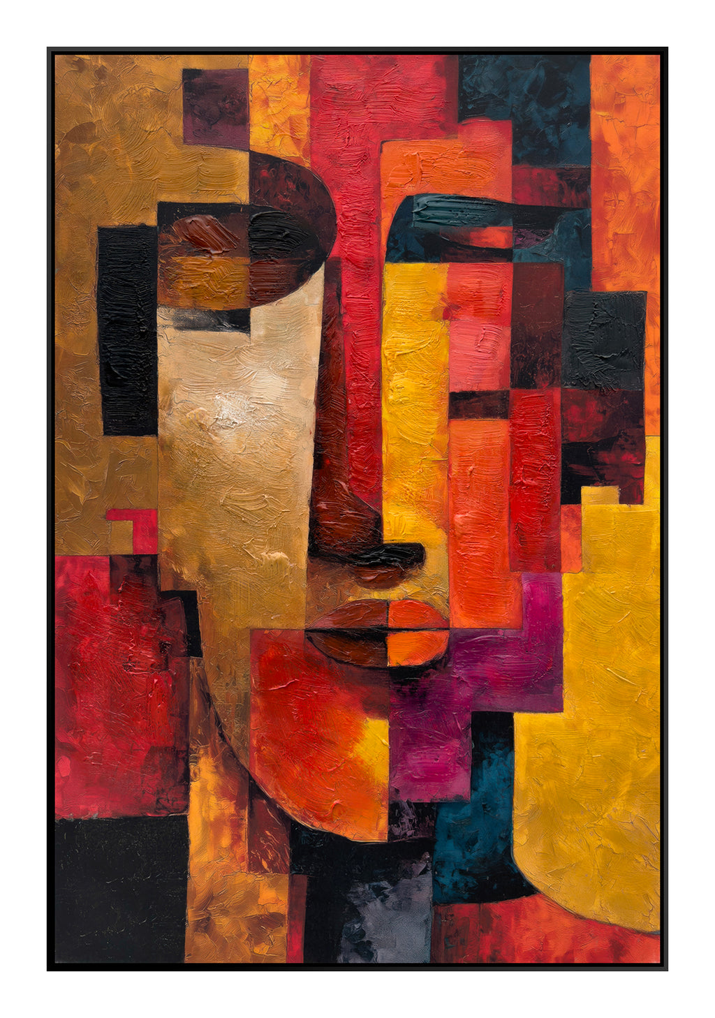 Cuadro "Genoveva" Pintado a Mano sobre Canvas con Marco Negro 80 x 120 cm