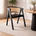 Silla Lenong Plus Madera Fresno Negro y Respaldo de Ratán Natural