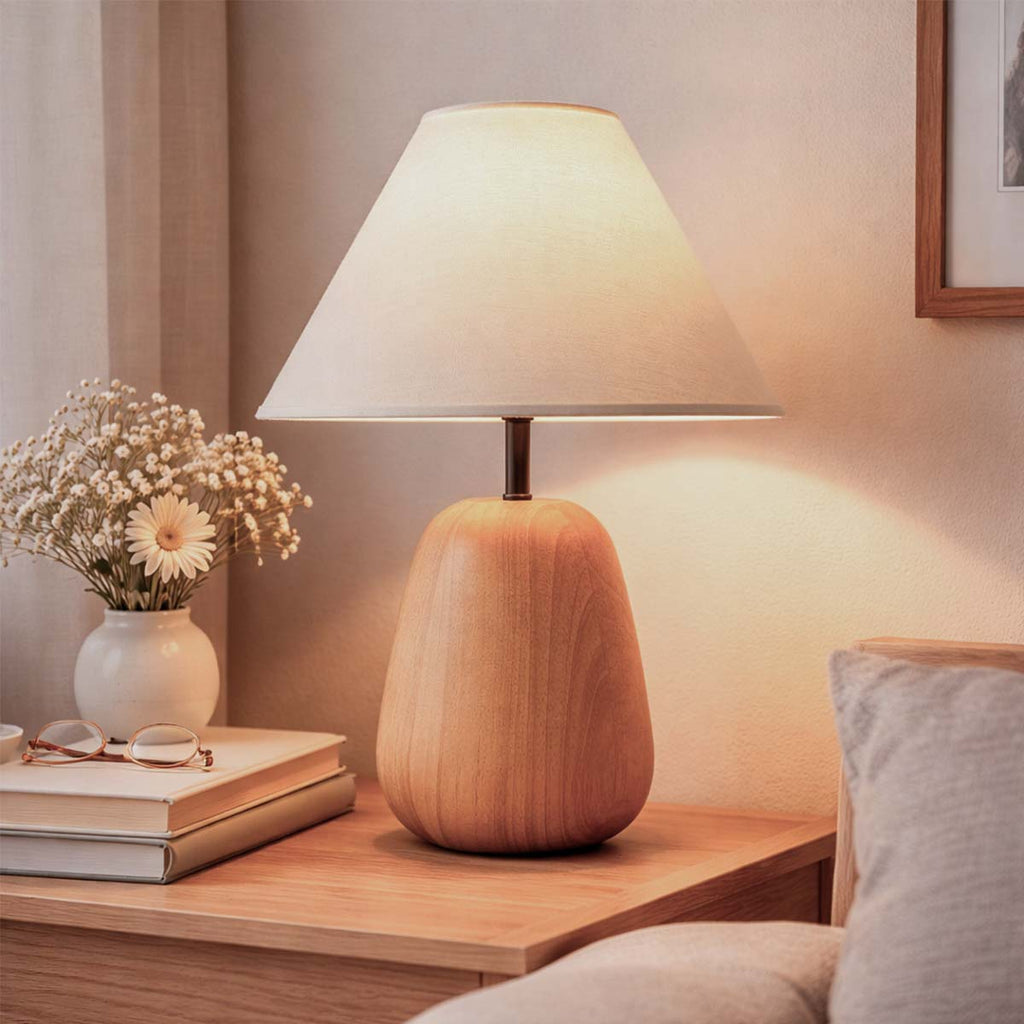 Lámpara de Mesa Buland Madera y Pantalla de Algodón Beige S