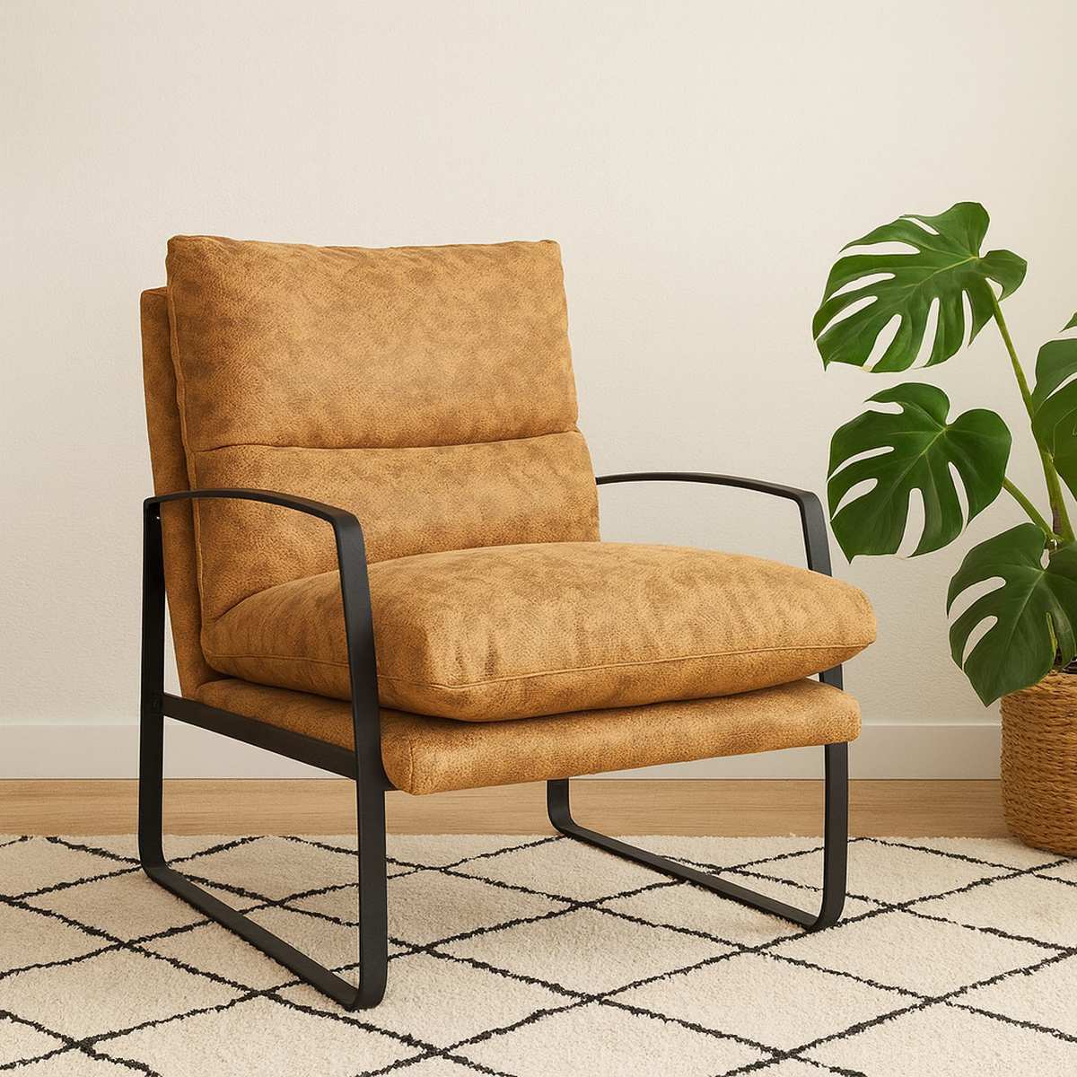 Poltrona Thomas – Tela Café Chocolate con Estructura Metálica Negra 89 X 66 X 92CM