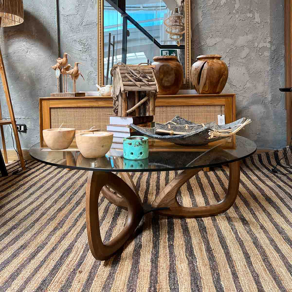 Mesa de Centro Barimed Vidrio Templado Madera Fresno