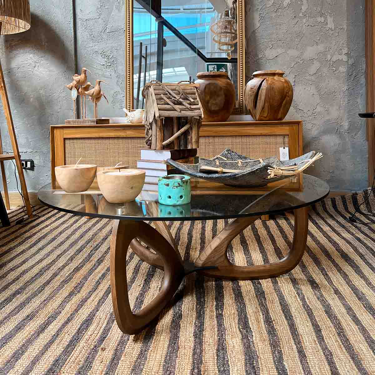 Mesa de Centro Barimed Vidrio Templado Madera Fresno