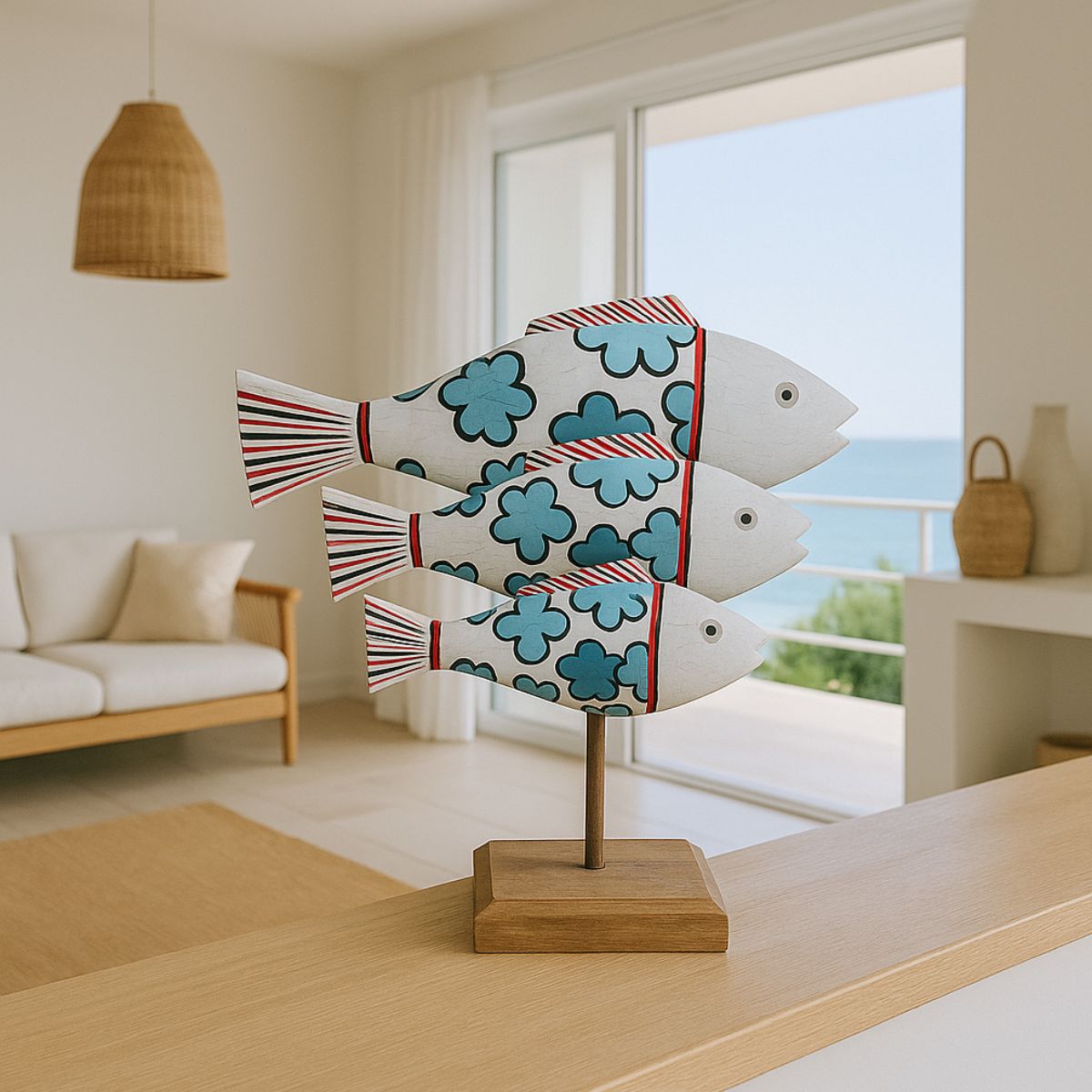 Set 3 pescados Darla con flores Azules y Negras