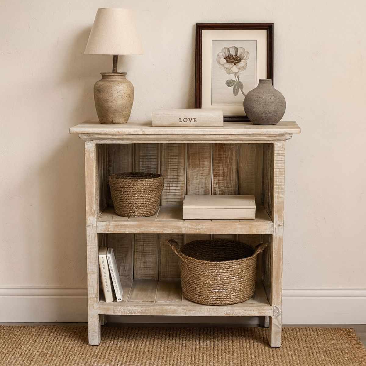 Mesa Lateral Acadio – Madera Blanca con 3 Repisas 60 x 30 x 60cm