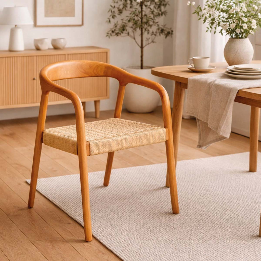 Silla Chloe Madera de Caucho Walnut y Cuerda Natural