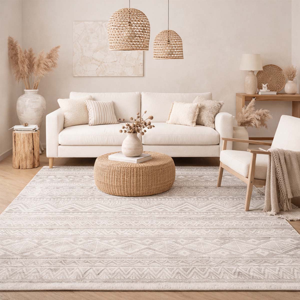 Alfombra Turca Vaivien Beige con Blanco (Selecciona Tamaño) - 160 x 230 cm