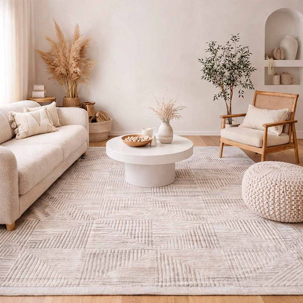 Alfombra Turca Vaivien Beige con Blanco -Gris (Selecciona Tamaño) - 160 x 230 cm