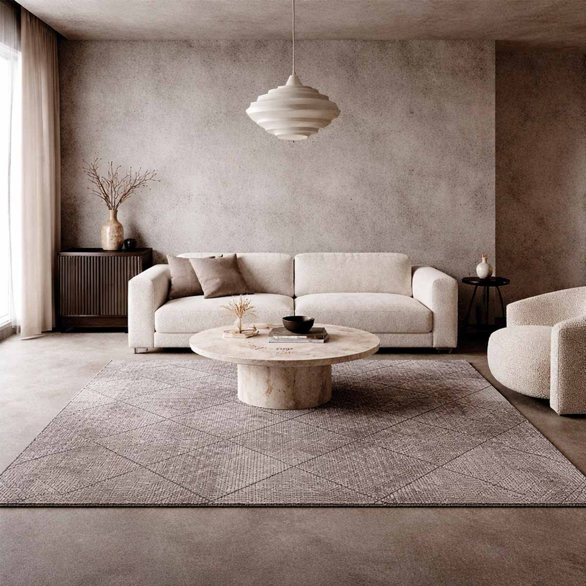Alfombra Turca Mazzini Beige Rombo (Selecciona Tamaño) - 80 x 300 cm