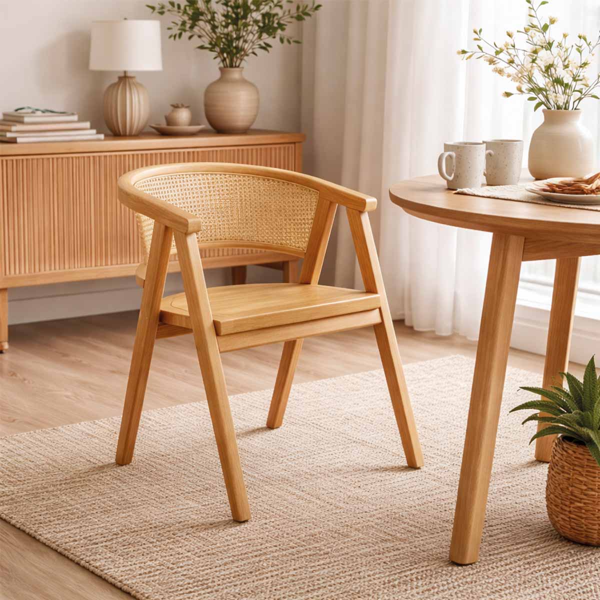 Silla Lenong Plus Madera Fresno Natural y Respaldo de Ratán Natural