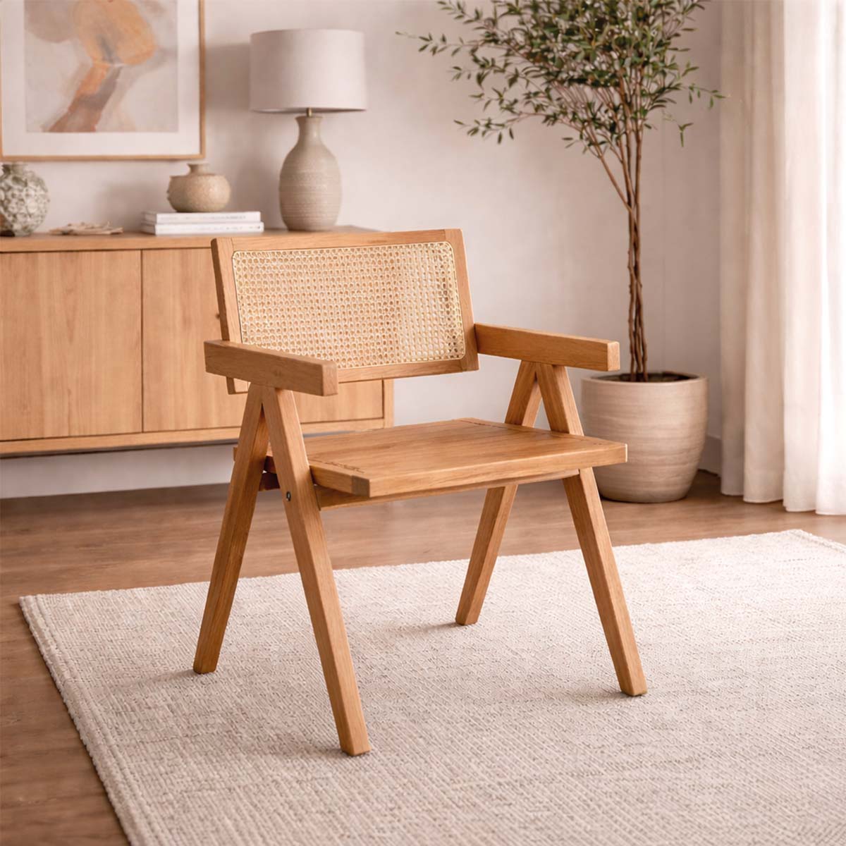 Silla Aurora Plus Madera Fresno Natural y Respaldo de Ratán Natural