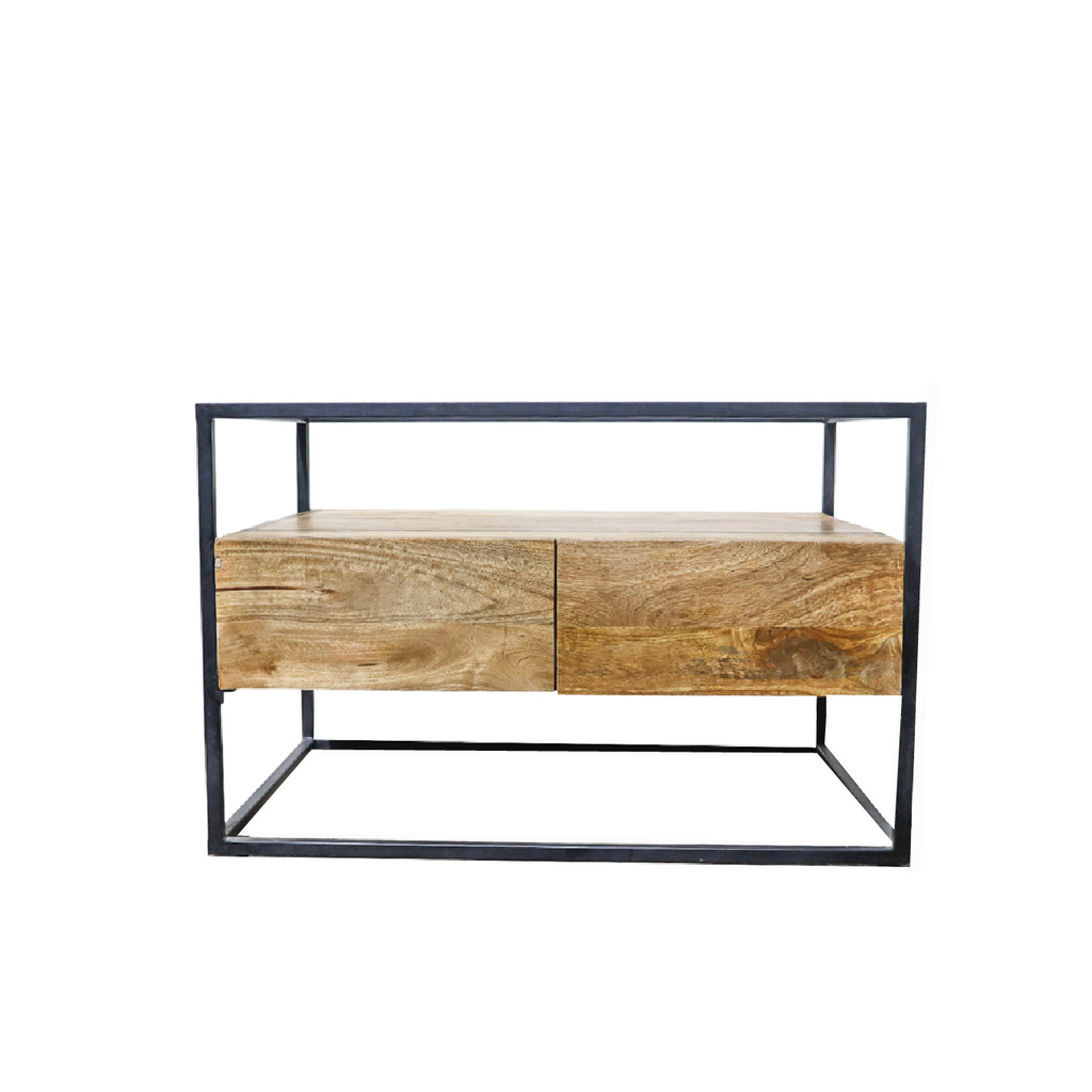 Mesa de centro hierro y madera de teca sin vidrio 85x80x58cm