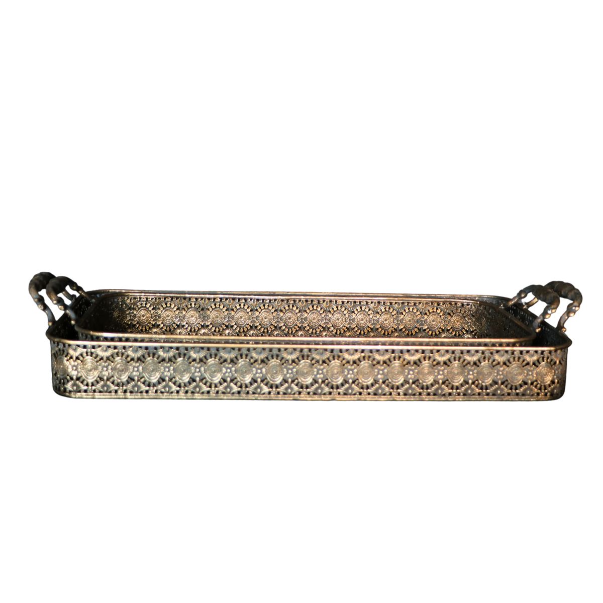 Set 2 bandejas conclave metal doradas 46.5 x 18,5 x 9cm / 52,5 x 23 x 9cm