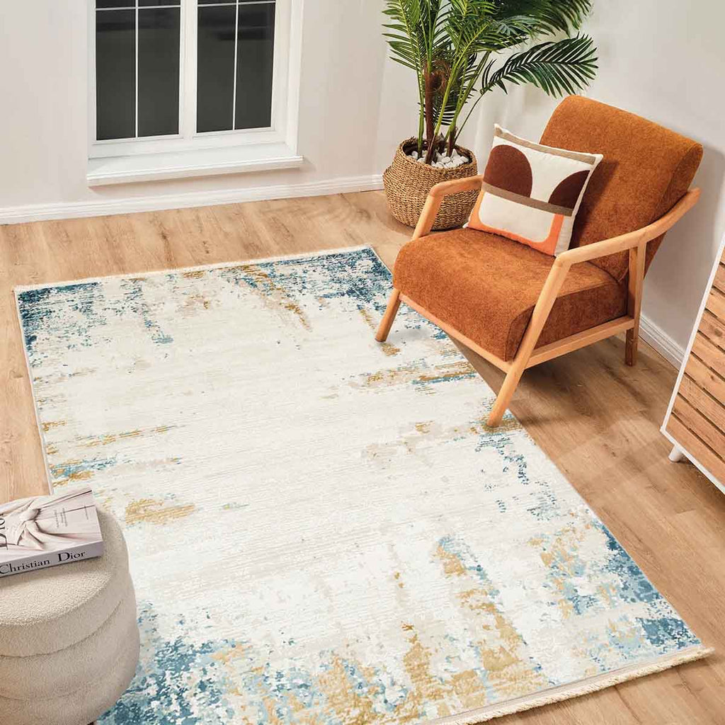 Alfombra Turca Perre015 Crema/Azul (Selecciona Tamaño)