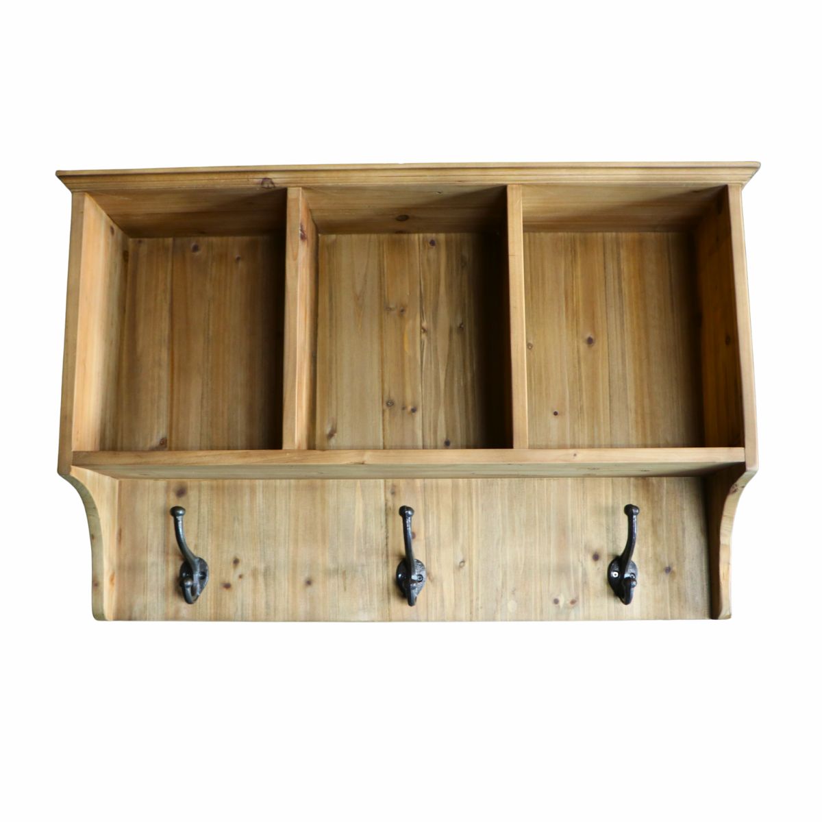 Repisa san Pedro grande 3 colgadores 3 espacios madera natural 75 x 17,5 x 48cm
