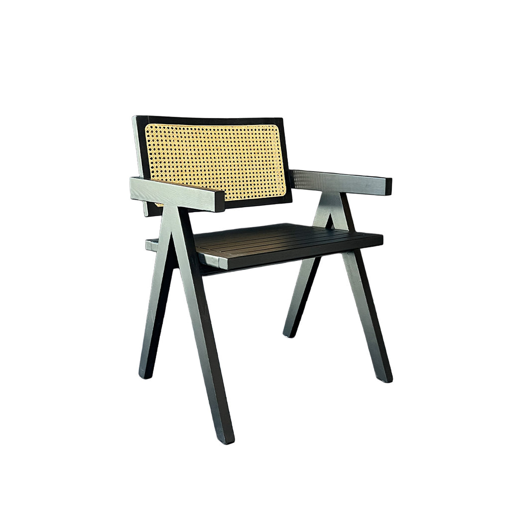 Silla Aurora Plus Madera Fresno Negra y Respaldo de Ratán Natural