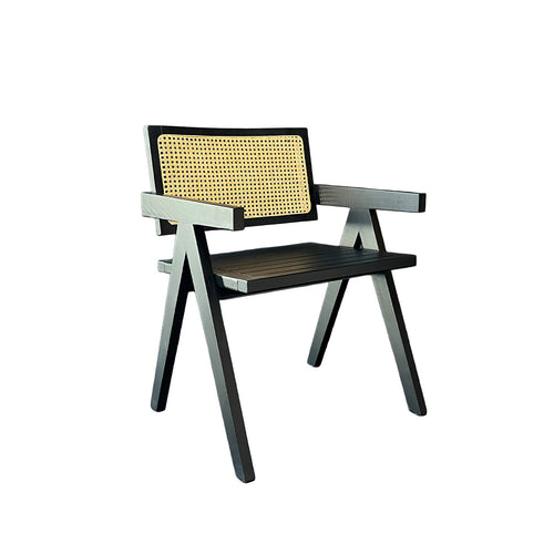 Silla Aurora Plus Madera Fresno Negra y Respaldo de Ratán Natural