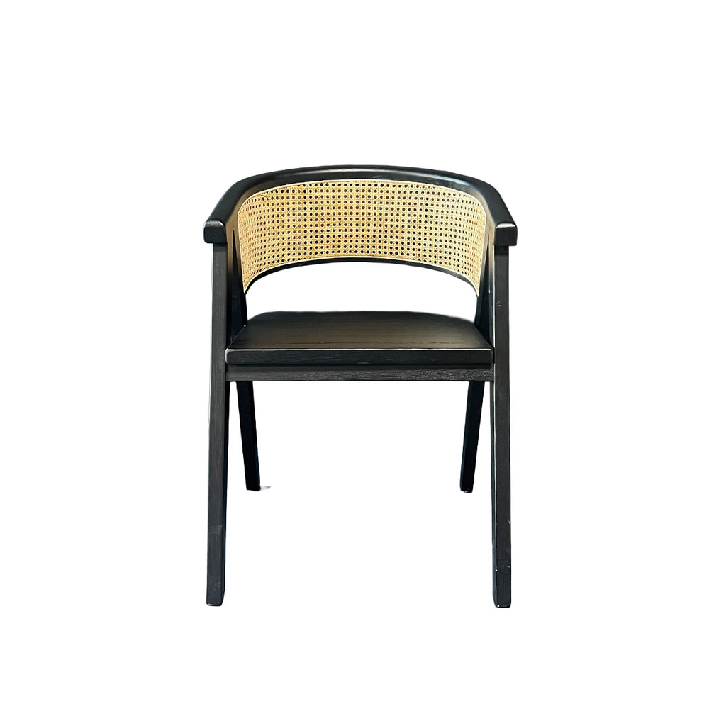 Silla Lenong Plus Madera Fresno Negro y Respaldo de Ratán Natural