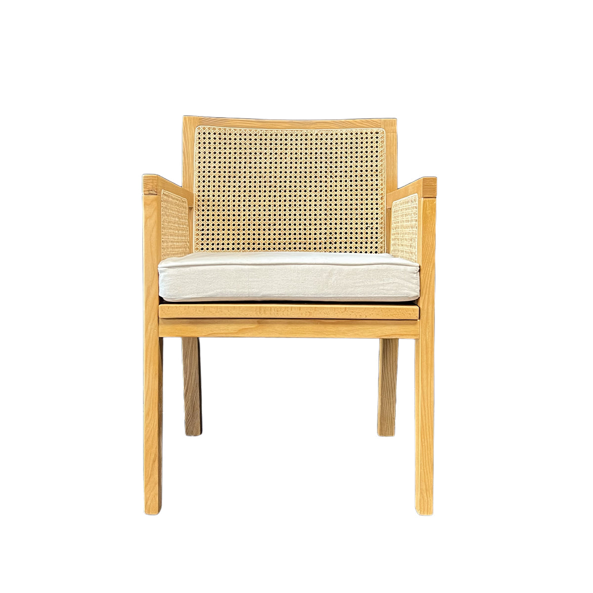 Silla New Naura con Brazos Madera Fresno Walnut y Ratán Natural