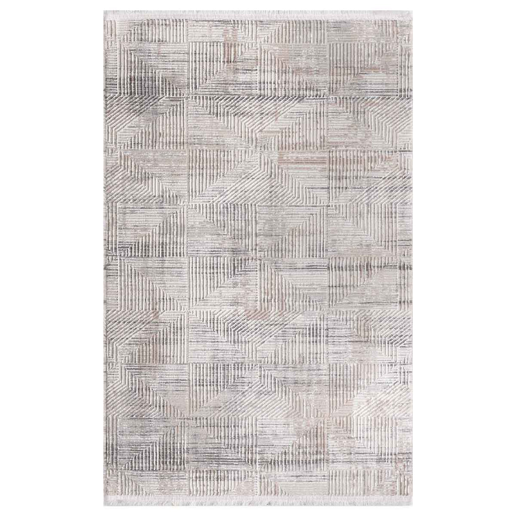 Alfombra Turca Vaivien Beige con Blanco -Gris (Selecciona Tamaño)
