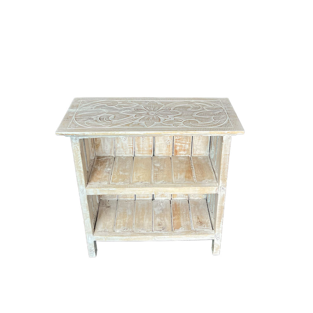 Mesa Lateral Acadio – Madera Blanca con 3 Repisas 60 x 30 x 60cm