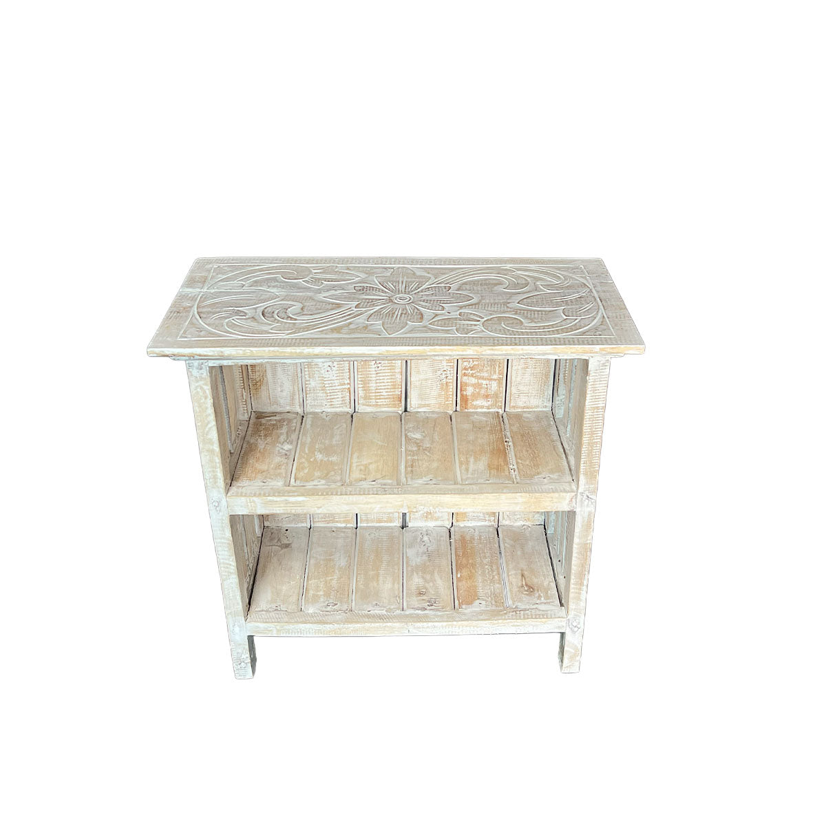 Mesa Lateral Acadio – Madera Blanca con 3 Repisas 60 x 30 x 60cm
