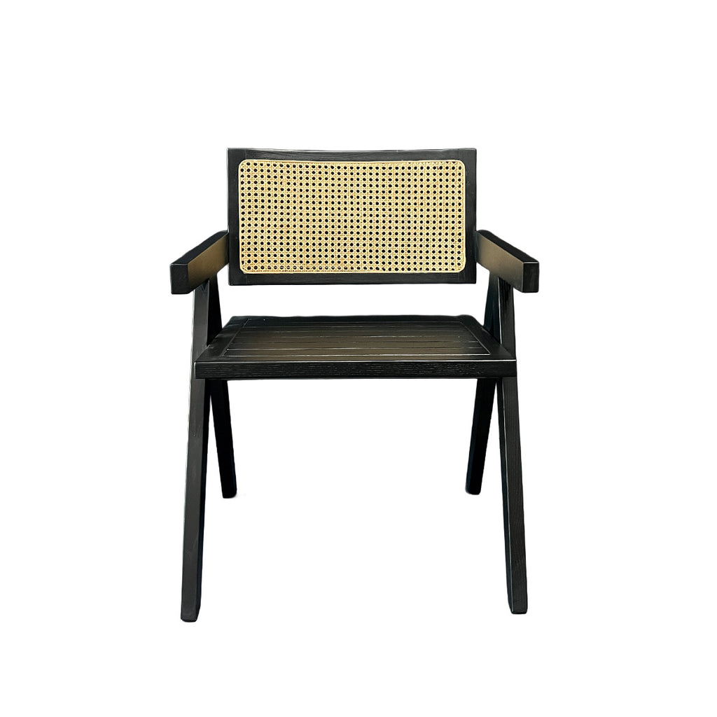 Silla Aurora Plus Madera Fresno Negra y Respaldo de Ratán Natural