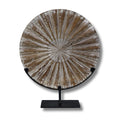 Panel circular madera de teca tallada con soporte