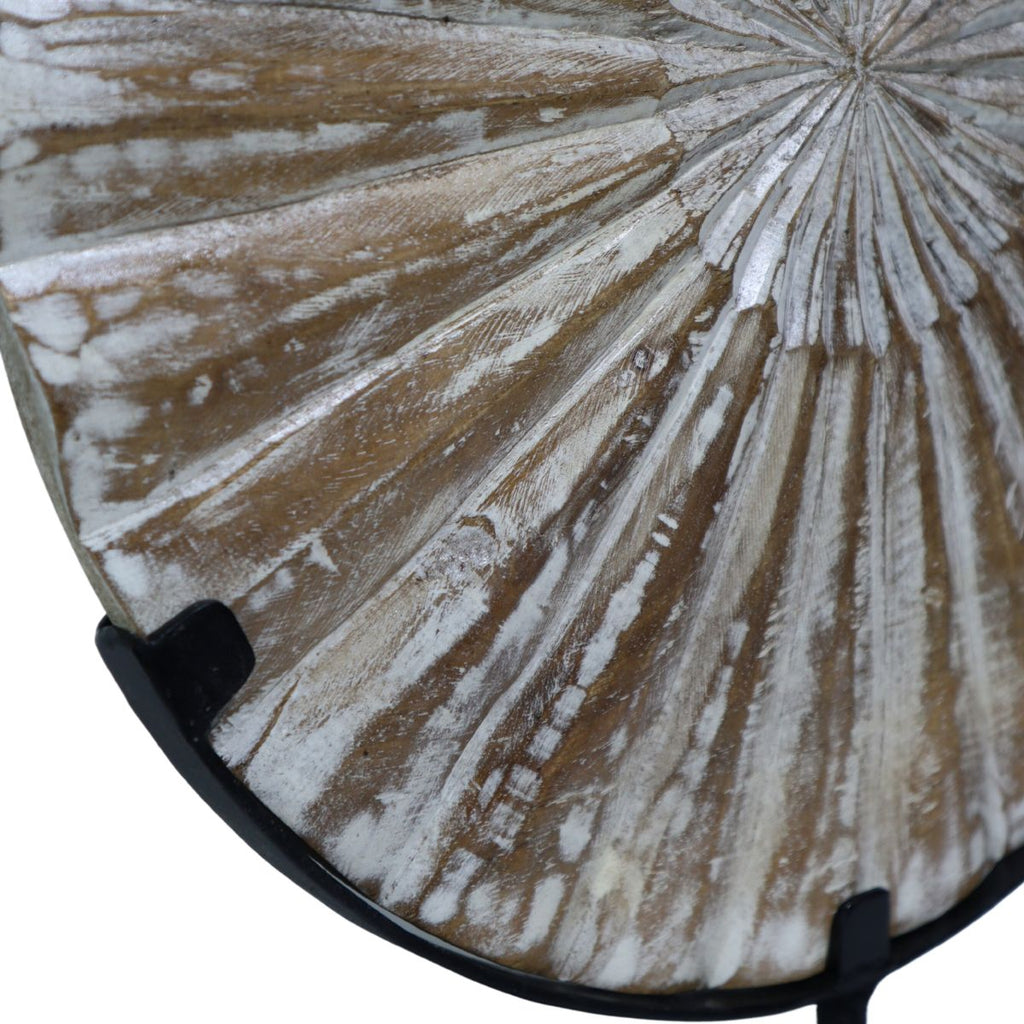Panel circular madera de teca tallada con soporte