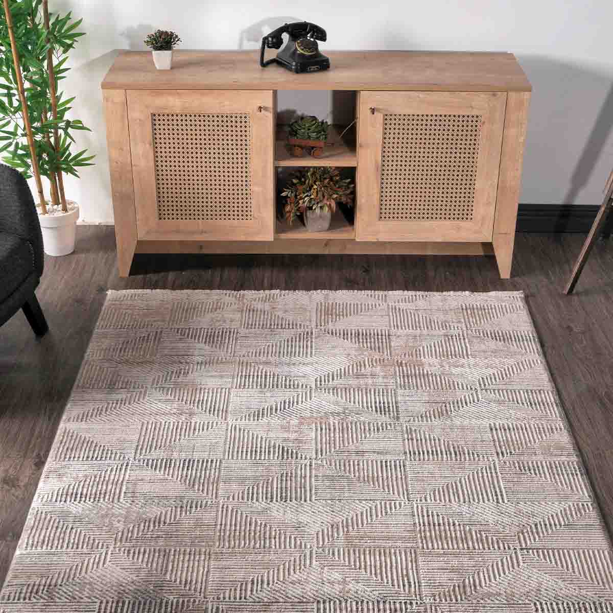 Alfombra Turca Vaivien Beige con Blanco -Gris (Selecciona Tamaño)