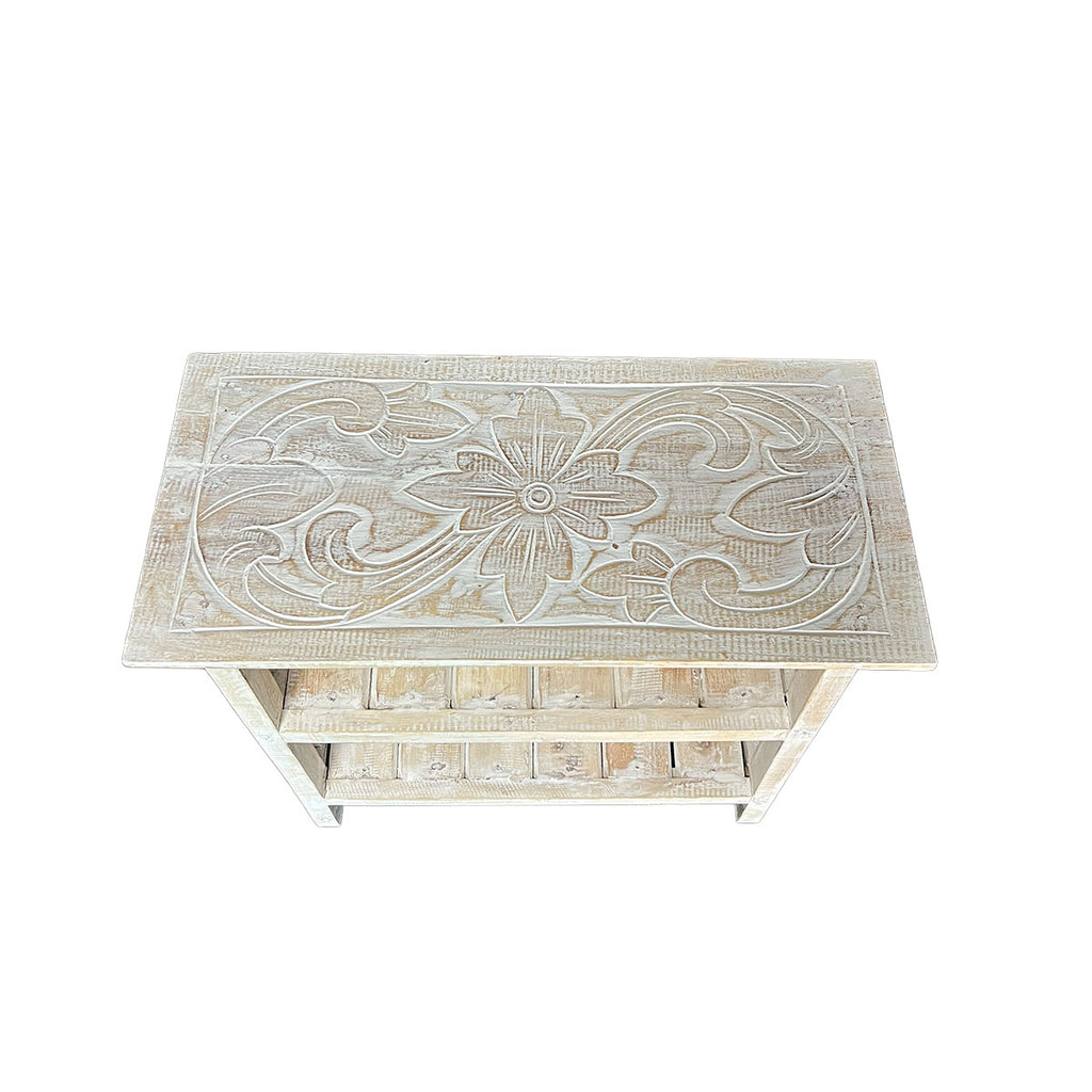 Mesa Lateral Acadio – Madera Blanca con 3 Repisas 60 x 30 x 60cm