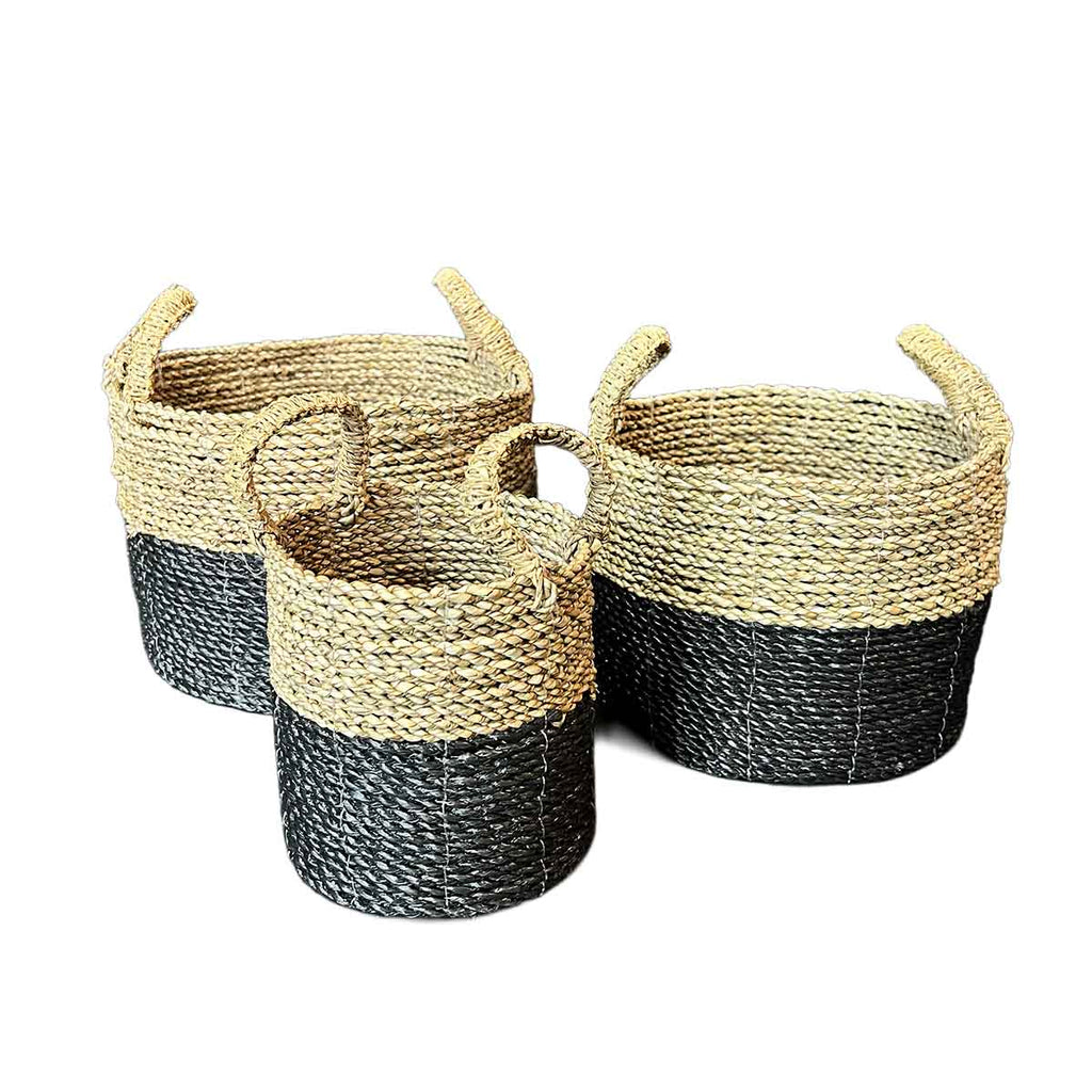 Set 3 canastos Babilonia natural / negro