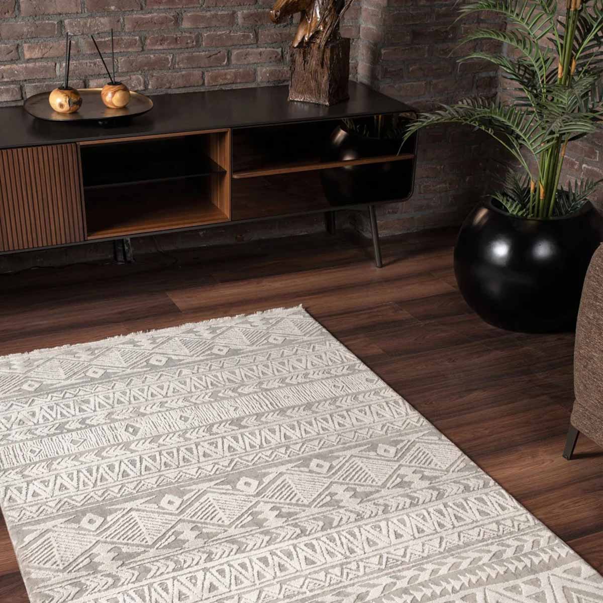 Alfombra Turca Vaivien Beige con Blanco (Selecciona Tamaño)