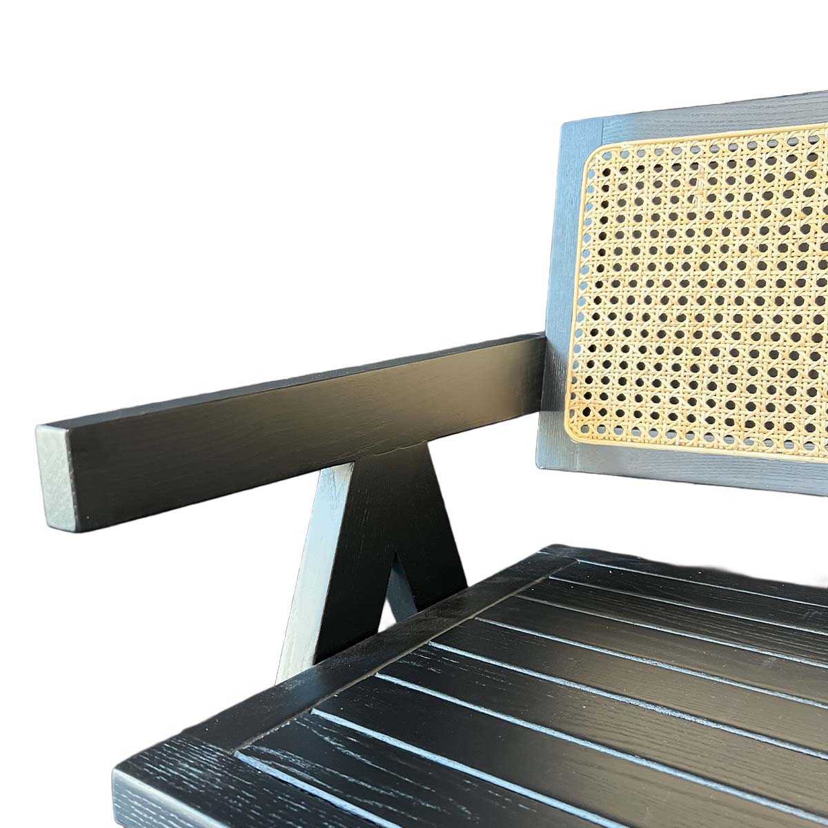 Silla Aurora Plus Madera Fresno Negra y Respaldo de Ratán Natural