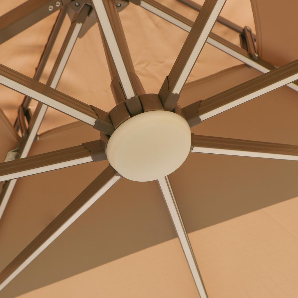 Quitasol Amanda / luz LED / Tela revestimiento PU / Ventilación superior / Color Beige 3 x 3mt+ Base rellenable