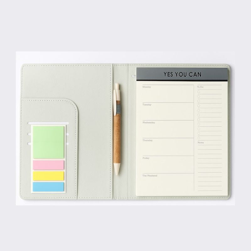 Libreta Planner Abedul NotePad tapa Lino-corcho con lápiz y adhesivos / 52 hojas / 17x21cm crema