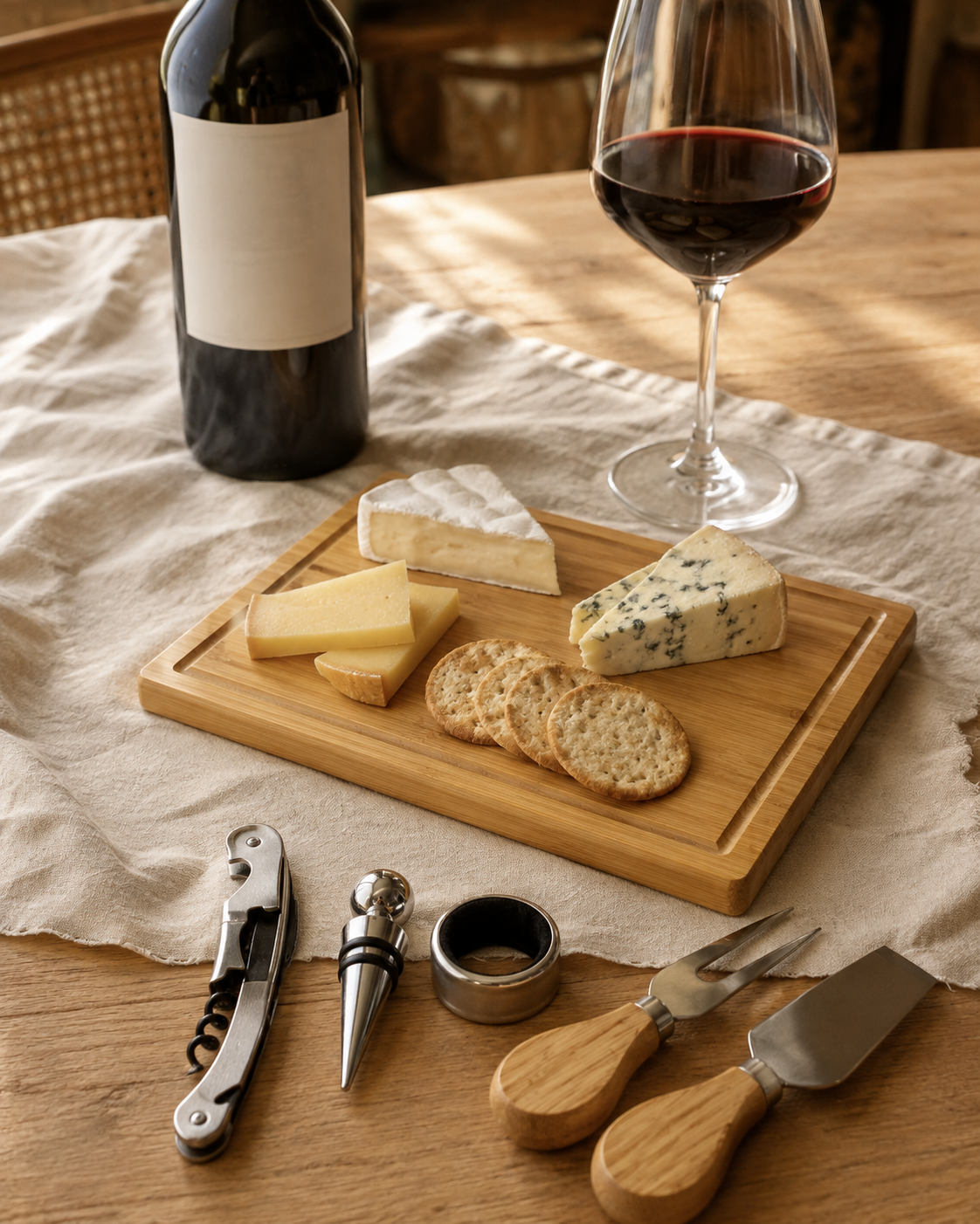 Set Wine & Cheese "Futrono" de Bamboo · 6 en 1
