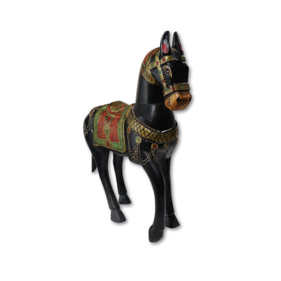 Caballo de madera teca tallado negro 45x13x38 cm
