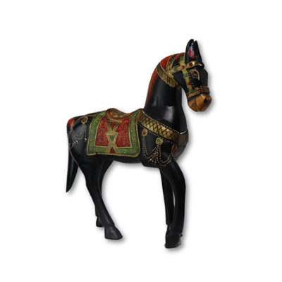Caballo de madera teca tallado negro 45x13x38 cm