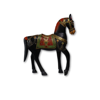 Caballo de madera teca tallado negro 45x13x38 cm