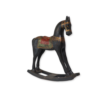Caballo balancín madera de teca negro 42x11x50cm