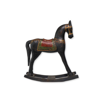 Caballo balancín madera de teca negro 42x11x50cm