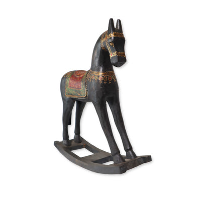 Caballo balancín madera de teca negro 42x11x50cm