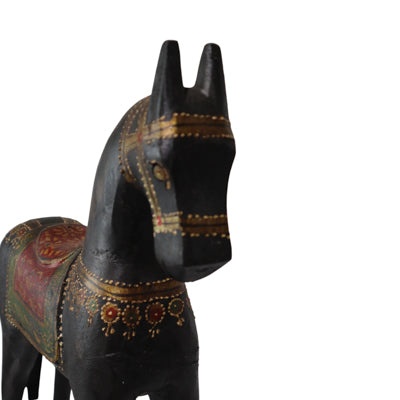 Caballo balancín madera de teca negro 42x11x50cm