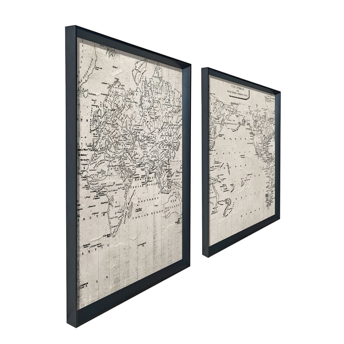 Set Cuadro El Mundo CANVAS HD pintado a mano Gris/Blanco marco Negro 50 x 70cm