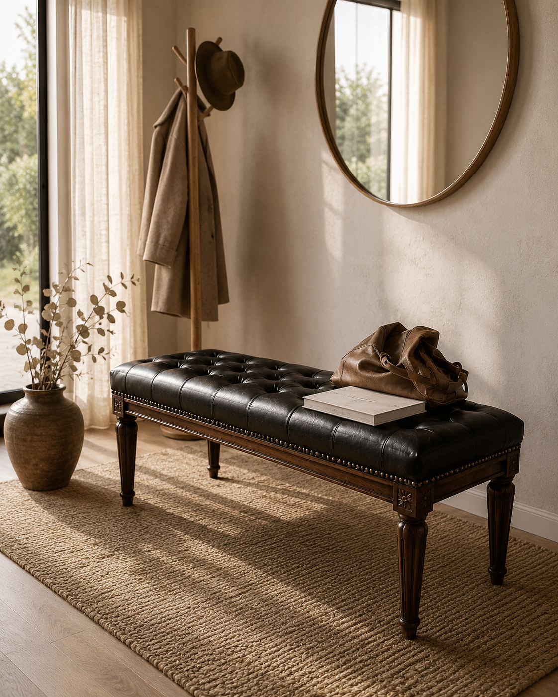 Banqueta Capitoné Lyon Cuero Full Grain Negro