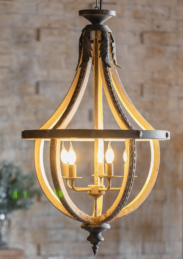 Candelabro JULIANA Colgante madera y fierro decapada Blanco 62 x 62 x 99cm