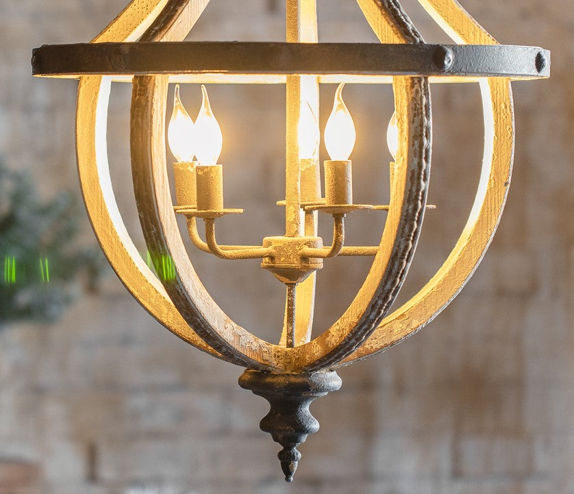 Candelabro JULIANA Colgante madera y fierro decapada Blanco 62 x 62 x 99cm